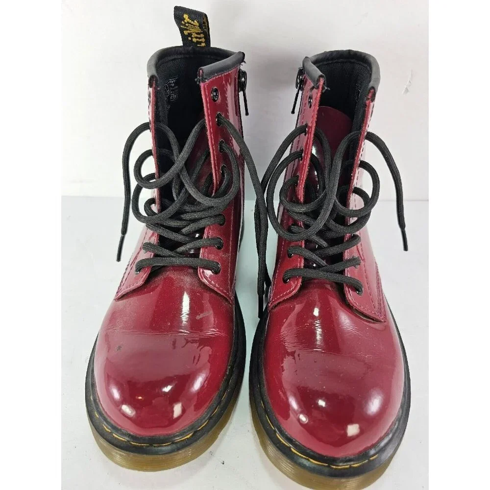 Dr Martens Doc Sz 3 Girls 1460 Red Maroon Air Wair Combat-Boots Zip-Sides EU34